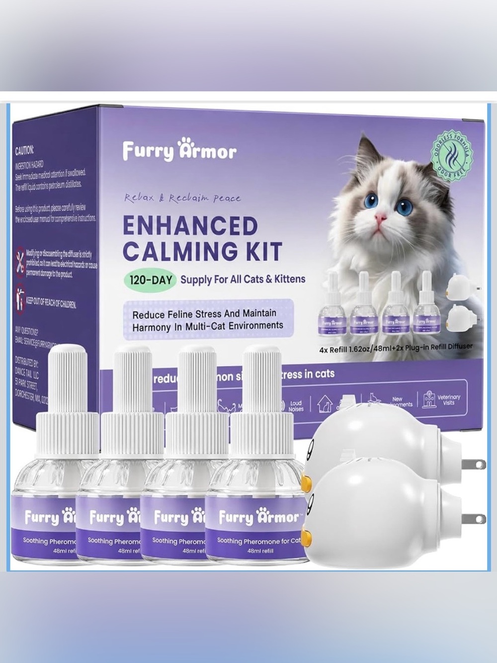 Multi-Cat Calming Diffuser Kit, Odorless
Includes 2 diffusers + 4 refills, 120-d
